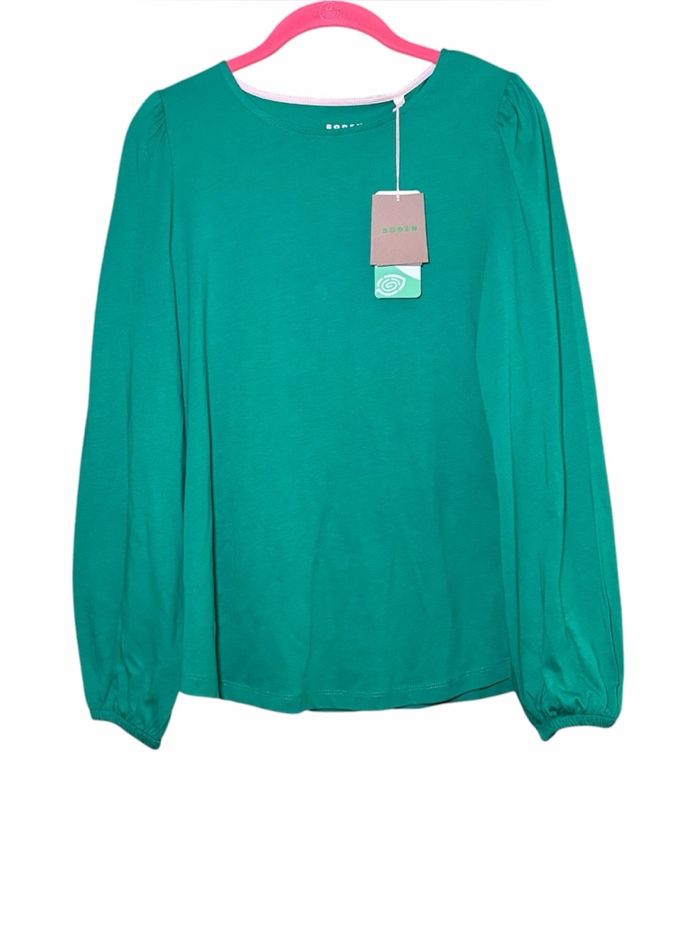 Boden Green Balloon Sleeve Scoop Neck Jersey Top Cottagecore Romantic NWT